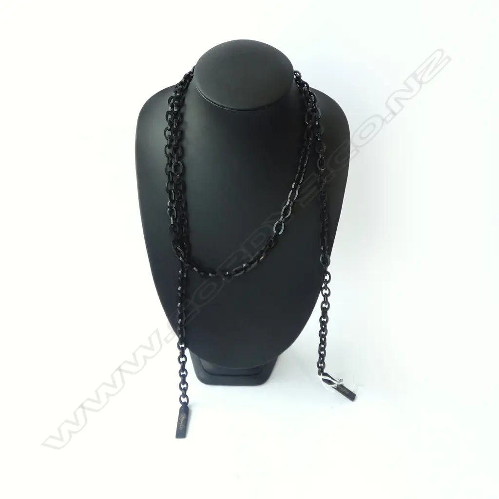 BLACK LARIAT CHAIN NECKLACE by RIVER & SONS, purchased Sydney 1990s  Image 1++