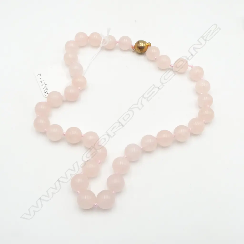 HANDKNOTTED ROSE QUARTZ NECKLACE w magnetic clasp, L.460mm Image 1++