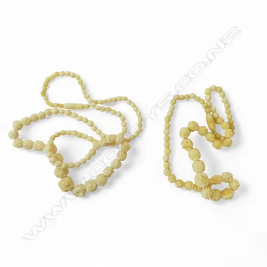 2 vintage carved ivory graduating floral bead necklaces