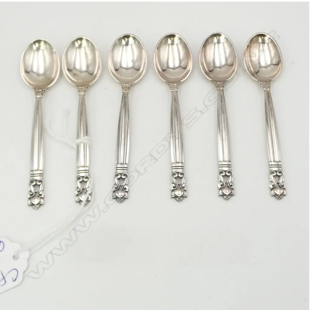 6 GEORG JENSEN SILVER TEASPOONS, 69gms Image 1++