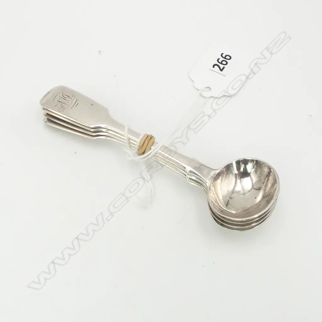 Set 4 SILVER MUSTARD SPOONS London 1877 49gms Image 1++