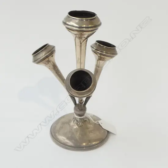 SILVER EPERGNE 4 TRUMPETS Birmingham 1945. H.215mm. Plaster filled base. base slightly faulted 377gms total