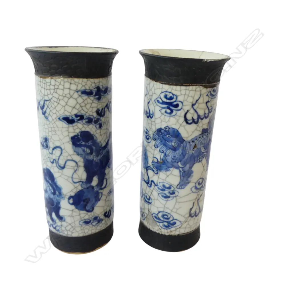 PR CHINESE B/W CERAMIC VASES, H.200mm, both faulted, 1 repaired Image 1++