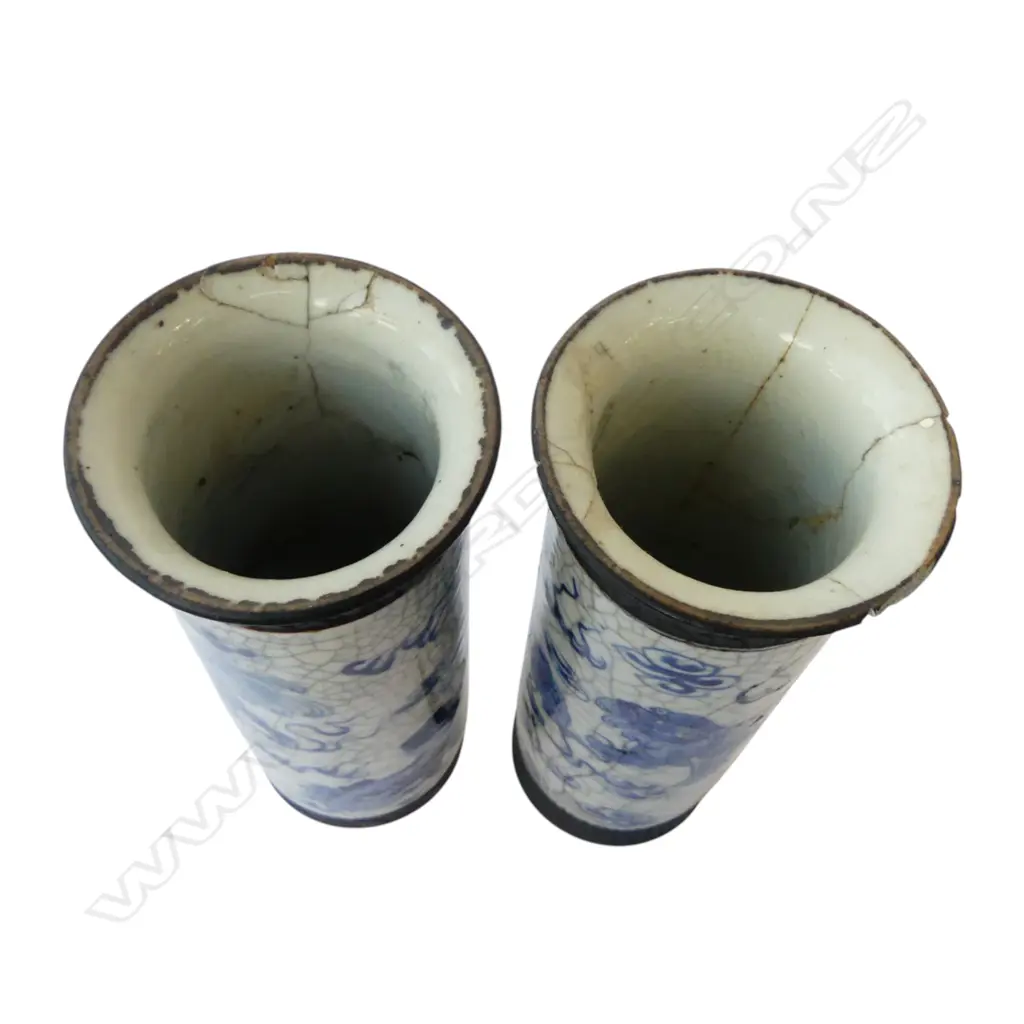 PR CHINESE B/W CERAMIC VASES, H.200mm, both faulted, 1 repaired Image 1++