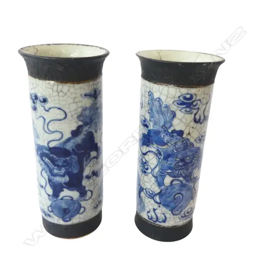 PR CHINESE B/W CERAMIC VASES, H.200mm, both faulted, 1 repaired