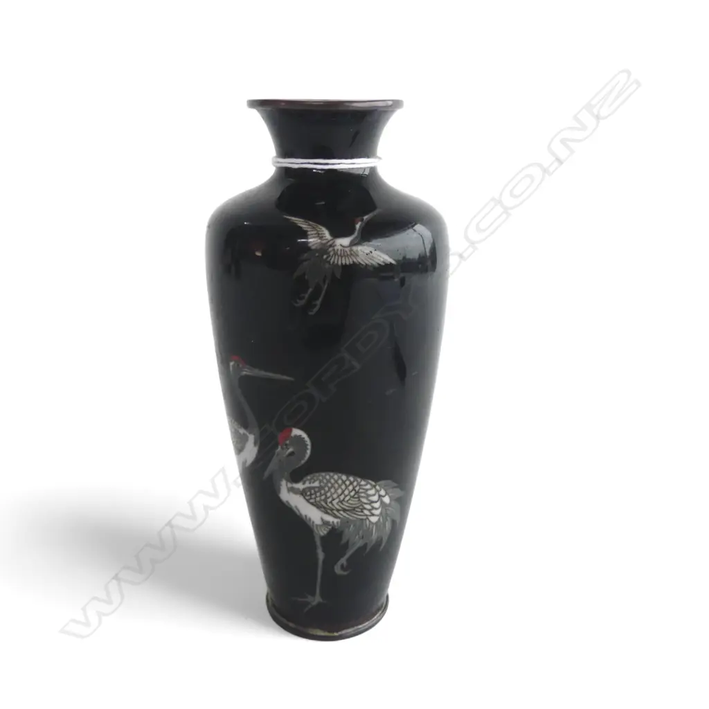 OLD JAPANESE CLOISONNE VASE with birds. Small bruise H.150mm Image 1++