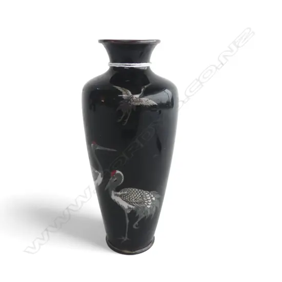 OLD JAPANESE CLOISONNE VASE with birds. Small bruise H.150mm