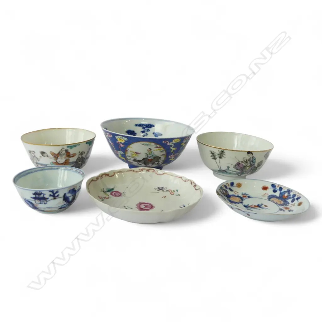 6 ORIENTAL BOWLS, HAIRLINES 150mm dia Image 1++