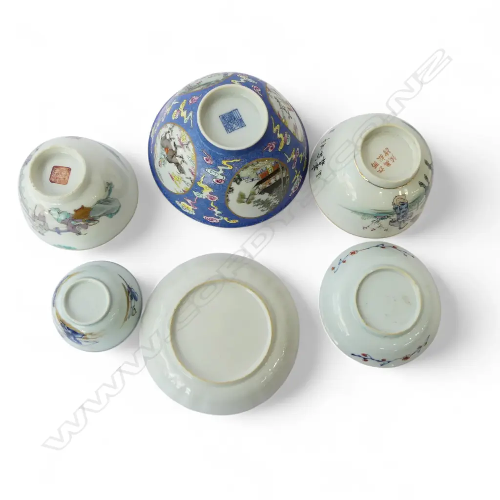 6 ORIENTAL BOWLS, HAIRLINES 150mm dia Image 1++