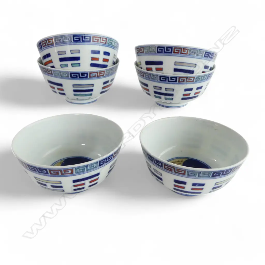 6 GUANGXU MARKED B & W BOWLS interior & exterior decoration. Dia.115mm Image 1++