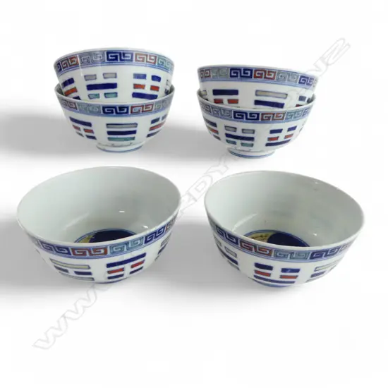 6 GUANGXU MARKED B & W BOWLS interior & exterior decoration. Dia.115mm