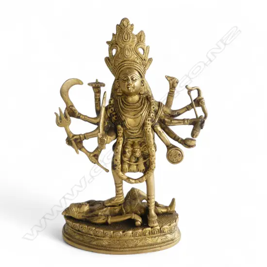 INDIAN BRASS; FIGURE w. 10 ARMS H.290mm