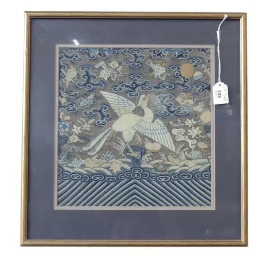 FRAMED CHINESE PEKING SQUARE RANK BADGE 255x245mm