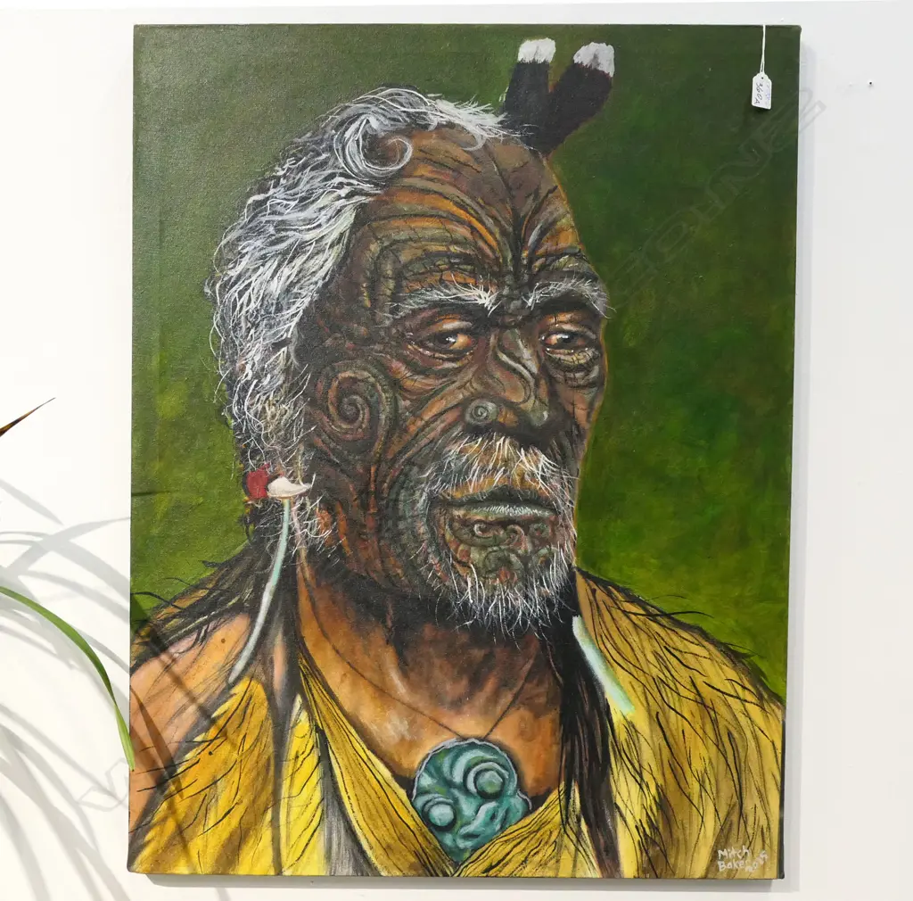 MITCH BAKER LGE OIL PAINTING OF A MAORI CHIEF signed & dated 2015 890 x 690mm Image 1++