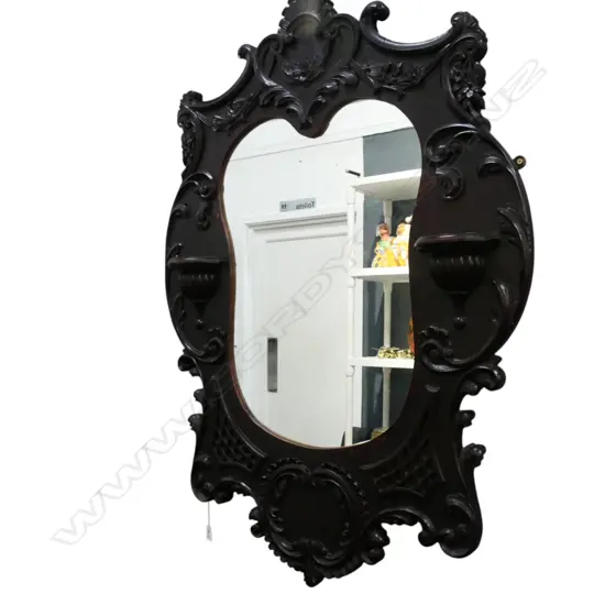 OLD CARVED EBONISED MIRROR  800x1150mm wood split