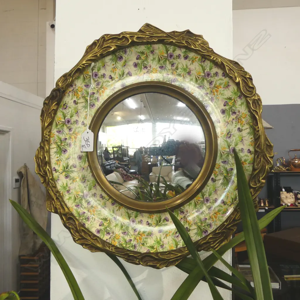 CLARICE CLIFF STYLE CONVEX CHINA AND BRASS MIRROR 370mm Image 1++