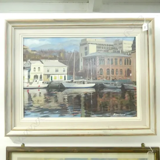 BRIAN BLANCHARD, WATERFRONT HOBART, OIL ON BOARD, 390x550mm