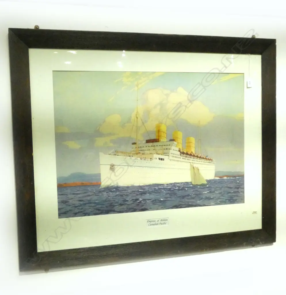 LARGE VINTAGE PRINT: 'RMS EMPRESS OF BRITAIN' CANADIAN PACIFIC LINE. H.530 L.740mm (From the Estate of Tommy Doyle) Image 1++