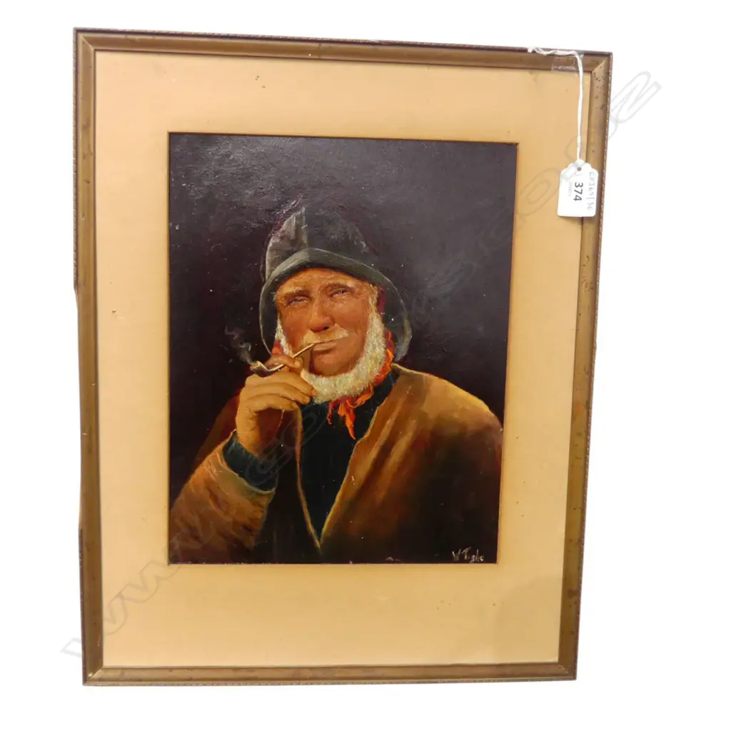 OIL ON BOARD SEAMAN SMOKING CLAY PIPE SIGNED W TIGLE H290 W220MM (From the Estate of Tommy Doyle) Image 1++