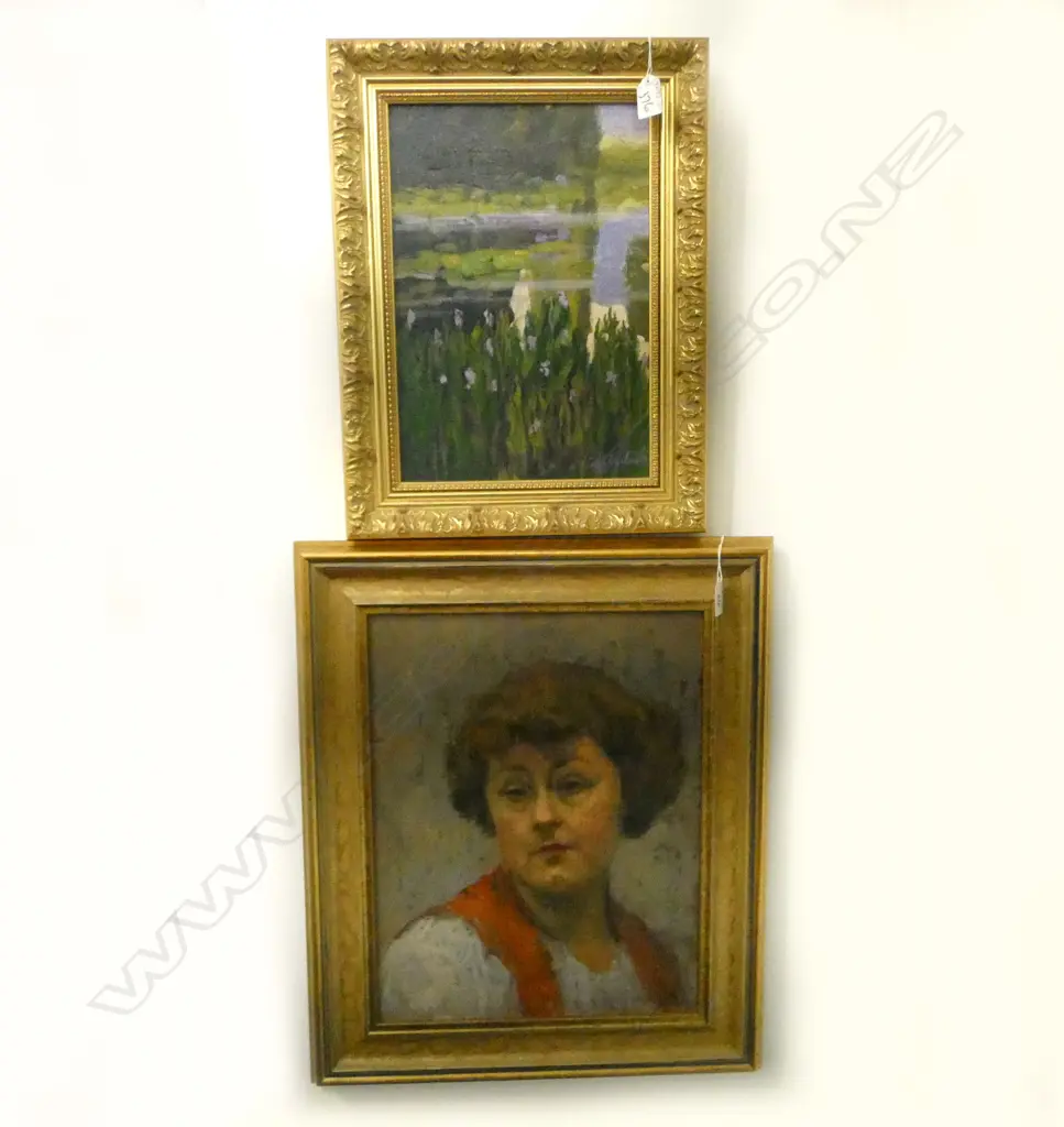 FRAMED UNSIGNED OIL PORTRAIT w. POTRAIT PAINTED VERSO 410x320 + OTHER FRAMED PAINTING SIGNED A.H.J. WILSON Image 1++