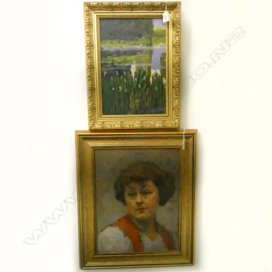 FRAMED UNSIGNED OIL PORTRAIT w. POTRAIT PAINTED VERSO 410x320 + OTHER FRAMED PAINTING SIGNED A.H.J. WILSON