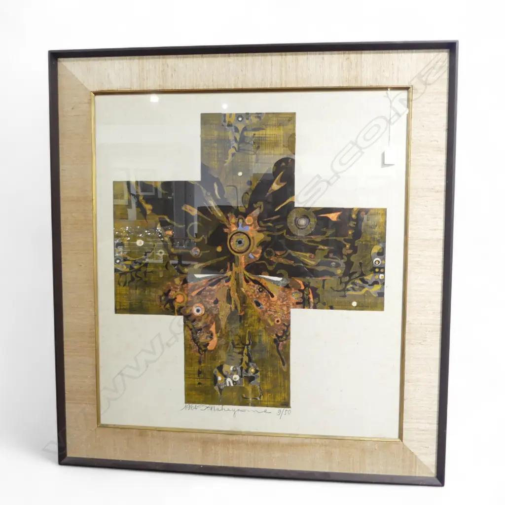 TADASHI NAKAYAMA (JAPAN 1927-2014), CROSS PRINT w. BUTTERFLY, 9/50 1964 715x650mm Image 1++