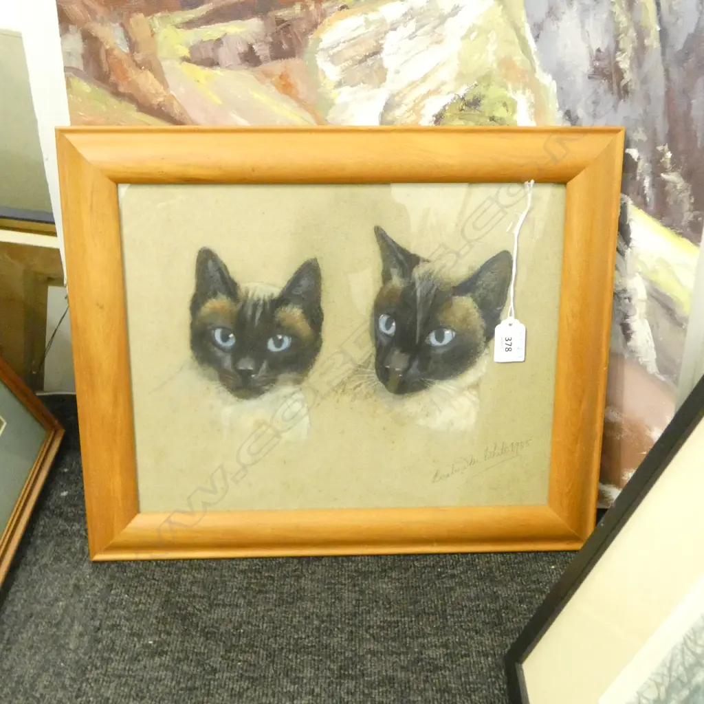 BEATRICE WHITE PASTEL - PAIR SIAMESE CATS SIGNED AND DATED 1955 270 X 340mm Image 1++