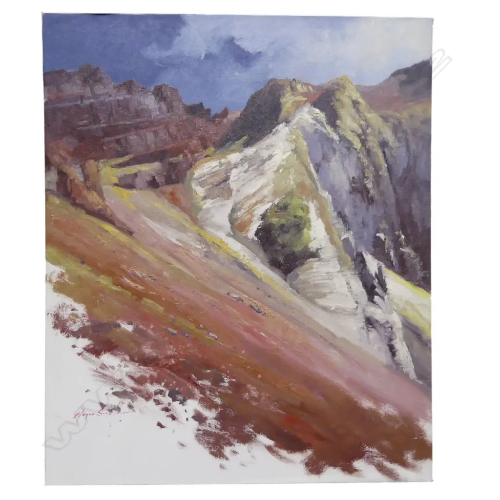 WAYNE SINCLAIR, MOUNTAIN SCENE, OIL ON BOARD 600x500mm UNFRAMED Image 1++