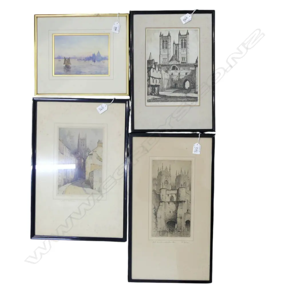 2 SIGNED PRINTS BY F. ROLRSON, LINCOLN CATHEDRAL PRINT & W/C by A.E. ROWE 130x170mm Image 1++