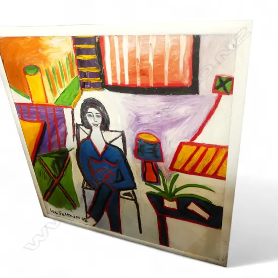 LEE FELTHAM, LADY IN A CHAIR, ACRYLIC ON BOARD, FRAMED SIGNED & DATED 2008, 1160 X 1160MM, provenance below