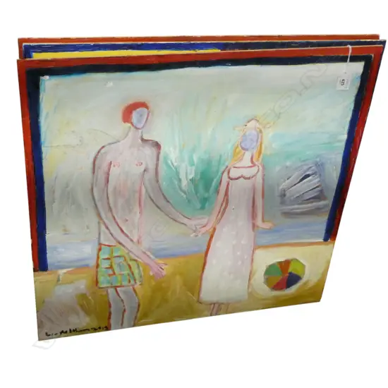 LEE FELTHAM, MATE FOR LIFE ,  ACRYLIC ON BOARD x 3 , 600 X 600MM provenance below