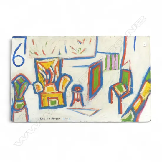 LEE FELTHAM, INTERIOR, ACRYLIC ON BOARD, SIGNED 2013, 760 X 1220MM, provenance below