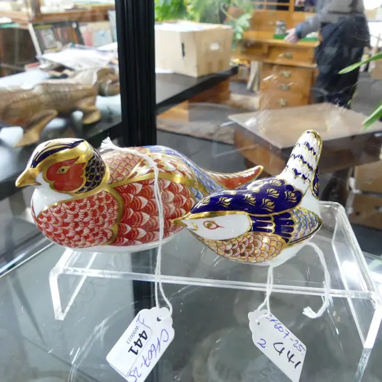 2 ROYAL CROWN DERBY Imari BIRD PAPER WEIGHTS. Longest 180mm