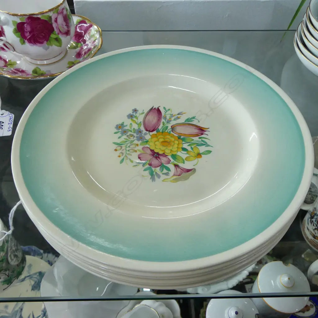 SET OF 6 SUSIE COOPER SWANSEA SPRAY LUNCH PLATES, D.230MM Image 1++