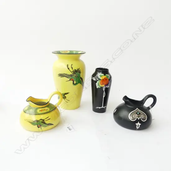 SHELLEY CHINA VASE & JUG YELLOW COLOUR & BLACK SHELLEY VASE & JUG