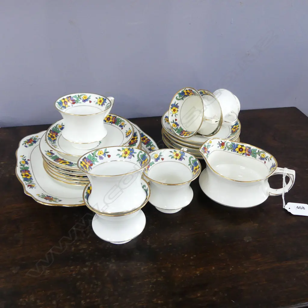 PARAGON 6 PERSON TEA SERVICE 6 cups + saucers + plates + cake plate + cream jug Image 1++