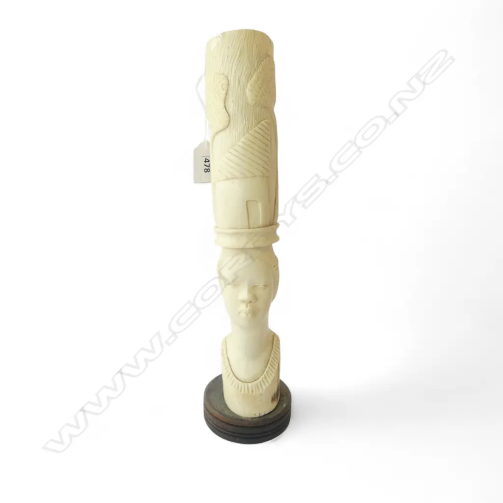 AFRICAN CARVED IVORY TUSK H.330mm repair Image 1++