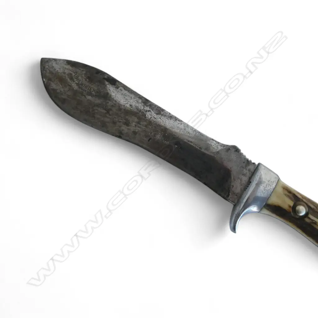 VINTAGE PUMA 'WHITE HUNTER' KNIFE L.270mm. Antler handle + stitched leather sgeath Image 1++