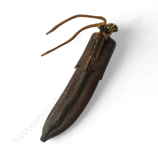 VINTAGE PUMA 'WHITE HUNTER' KNIFE L.270mm. Antler handle + stitched leather sgeath