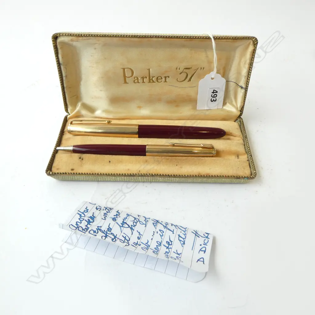 CASED PARKER '51' FOUNTAIN PEN SET w. WIDE 14ct NIB, BOTH ENGRAVED D. DICKINSON Image 1++