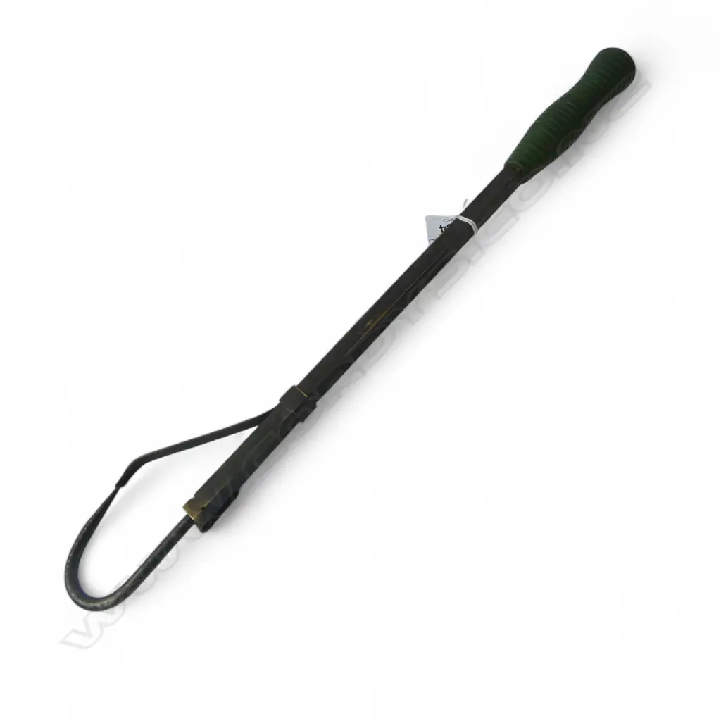 OLD 'Record 7' BRASS EXTENDABLE FISHING GAF with ribbed hard green rubber handle. L. extended 710mm Image 1++