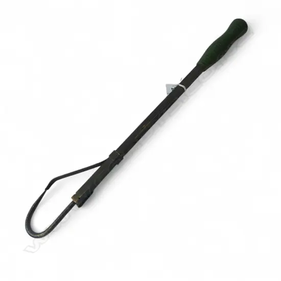 OLD 'Record 7' BRASS EXTENDABLE FISHING GAF with ribbed hard green rubber handle. L. extended 710mm