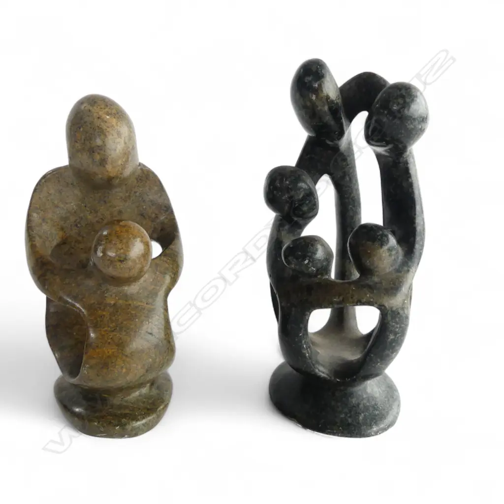2 HAND MADE STONE FIGURE GROUPS FROM ZIMBABWE H.165mm Image 1++