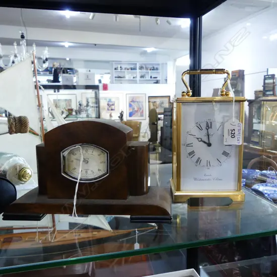 2 MANTLE CLOCKS CARRAGE CLOCK STYLE H190 & JAEGAR WOOD CASED H120MM