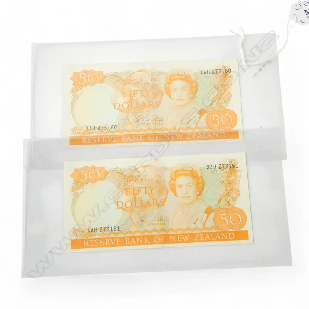 2 SEQUENTIAL NZ $50 NOTES, HARDIE Image 1++