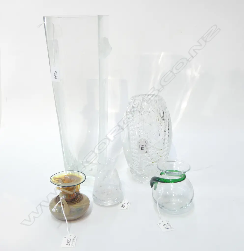5 GLASS VASES, VARYING SIZES, TALLEST 390mm Image 1++