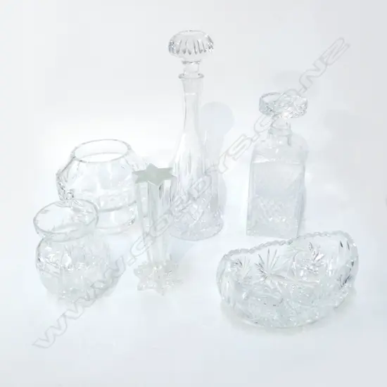 ROYAL DOULTON CRYSTAL DECANTER H.350mm, DECANTER, 2 CRYSTAL BOWLS & VASE