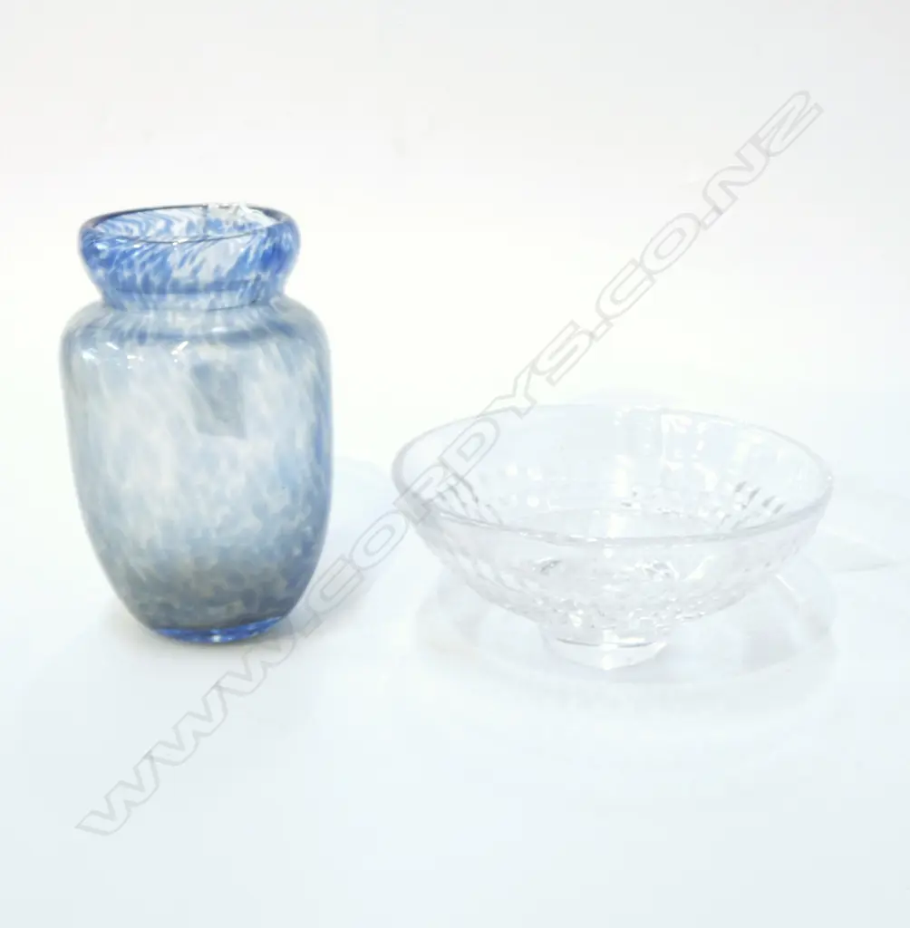 STUDIO GLASS VASE H160 & SUGNED STUDIO GLASS BOWL DIA 150MM Image 1++