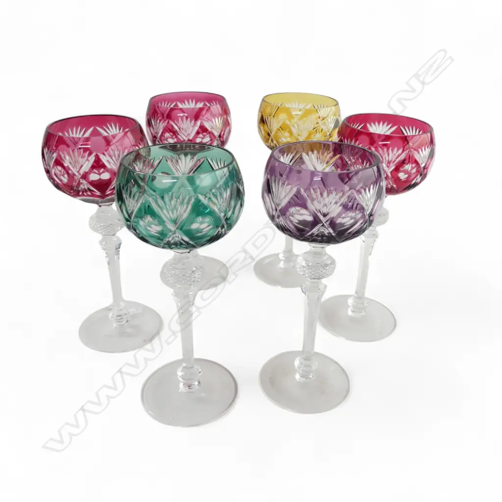 6 FLASHED CRYSTAL HOCK GLASSES Image 1++