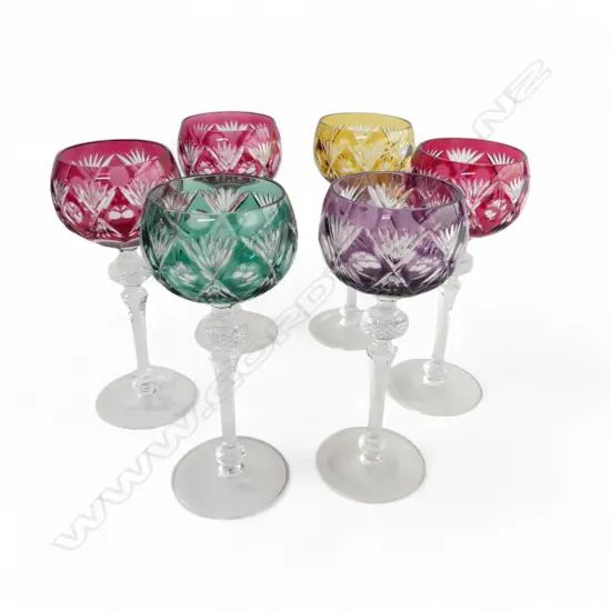 6 FLASHED CRYSTAL HOCK GLASSES